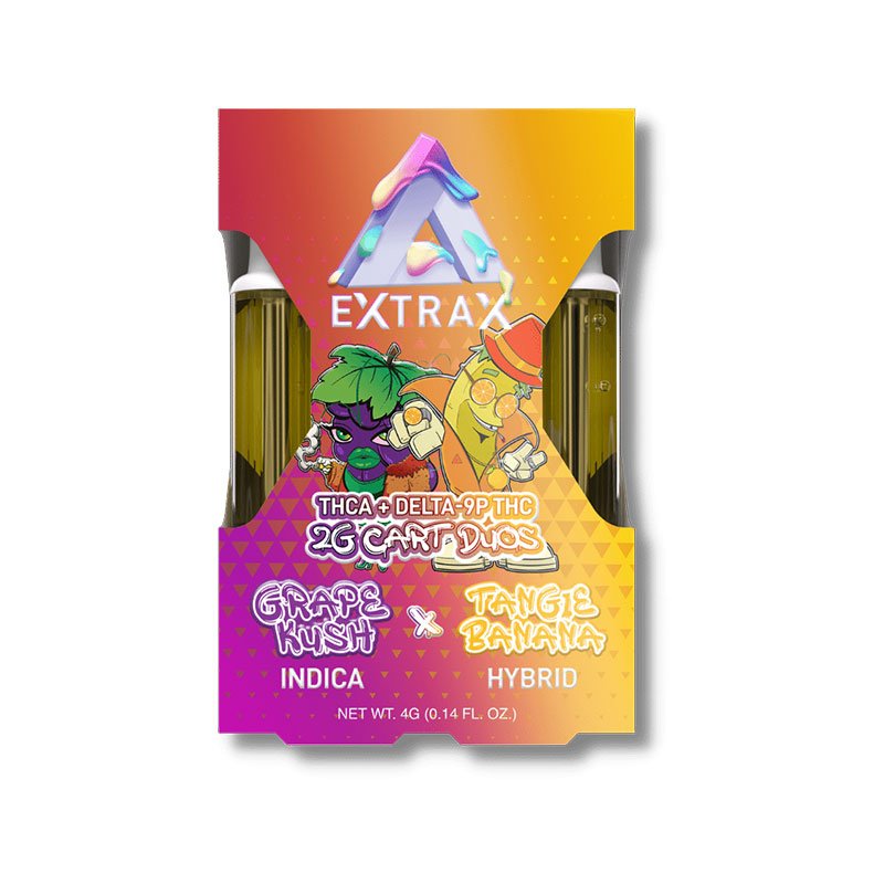Delta Extrax Grape Kush X Tangie Banana THCA + Delta-9P Vape Cartridges – 2g Duo